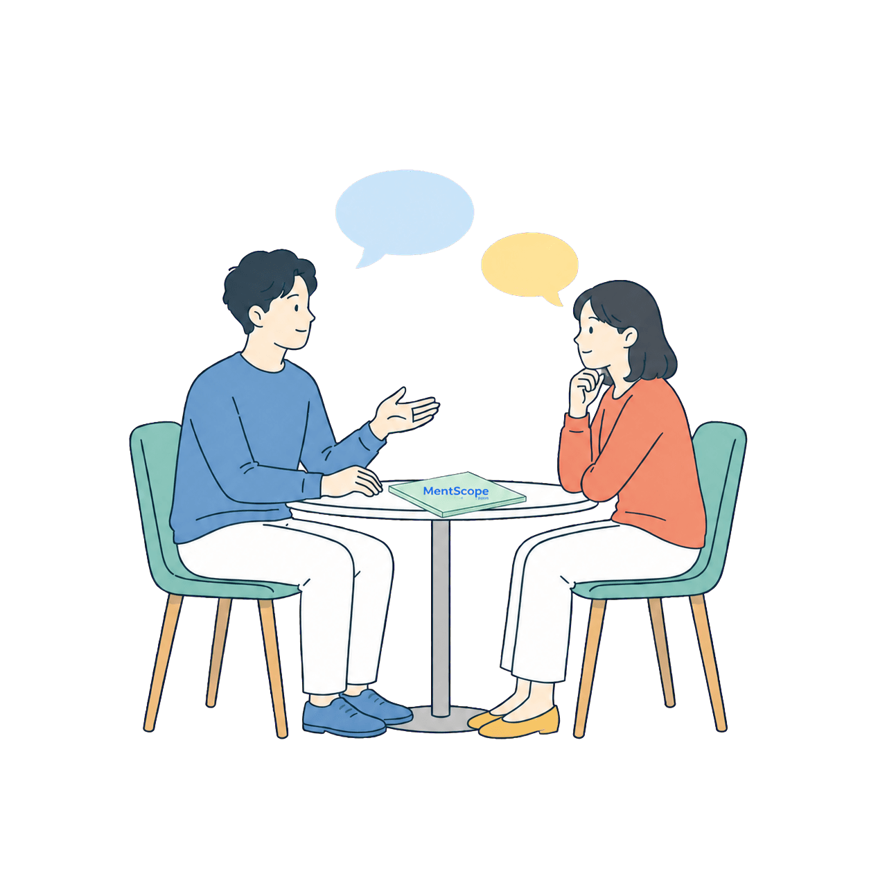 MentScope teamのノートを囲んで1on1を行う二人